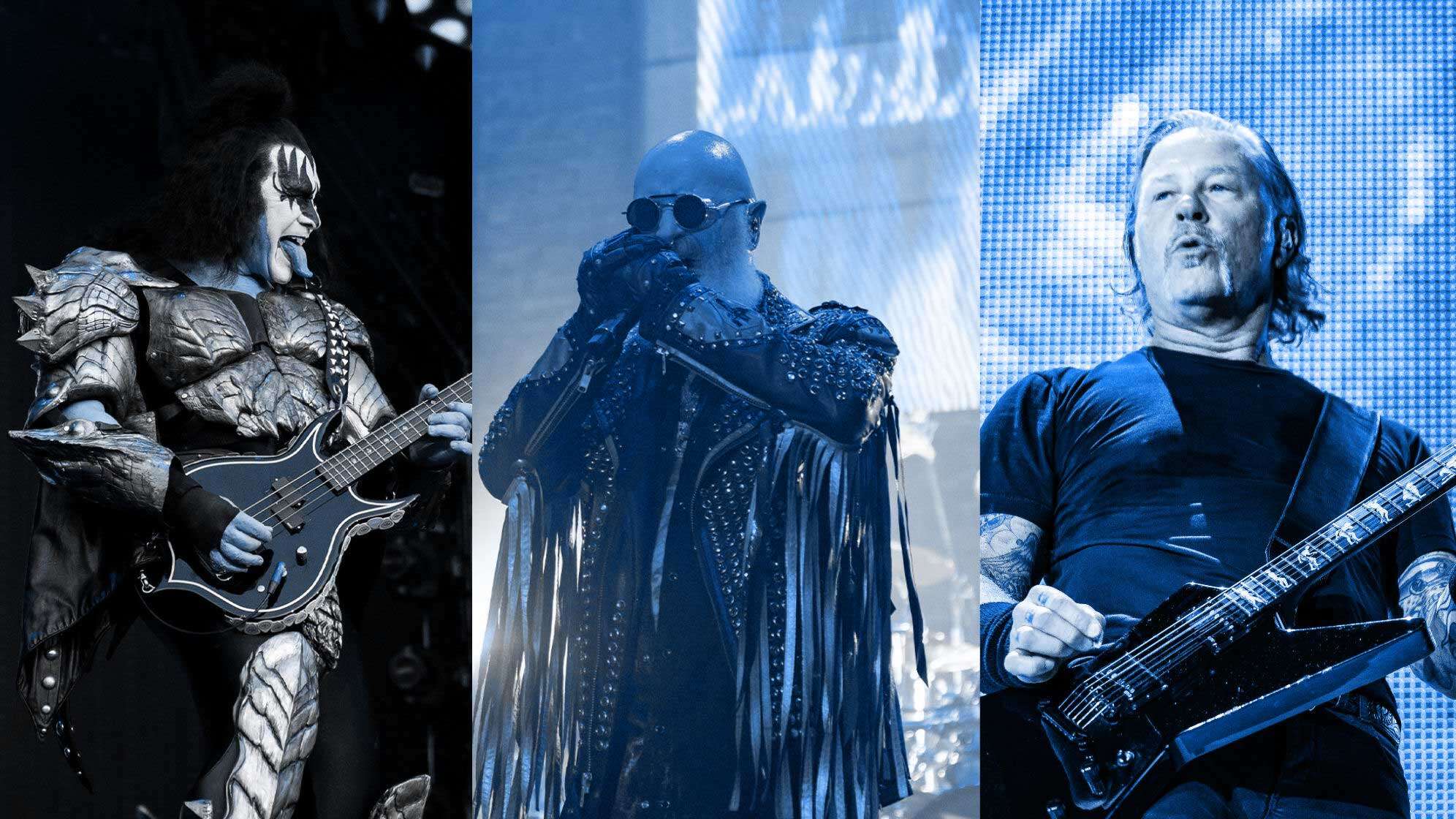 Fotos von Gene Simmons, Rob Halford und James Hetfield